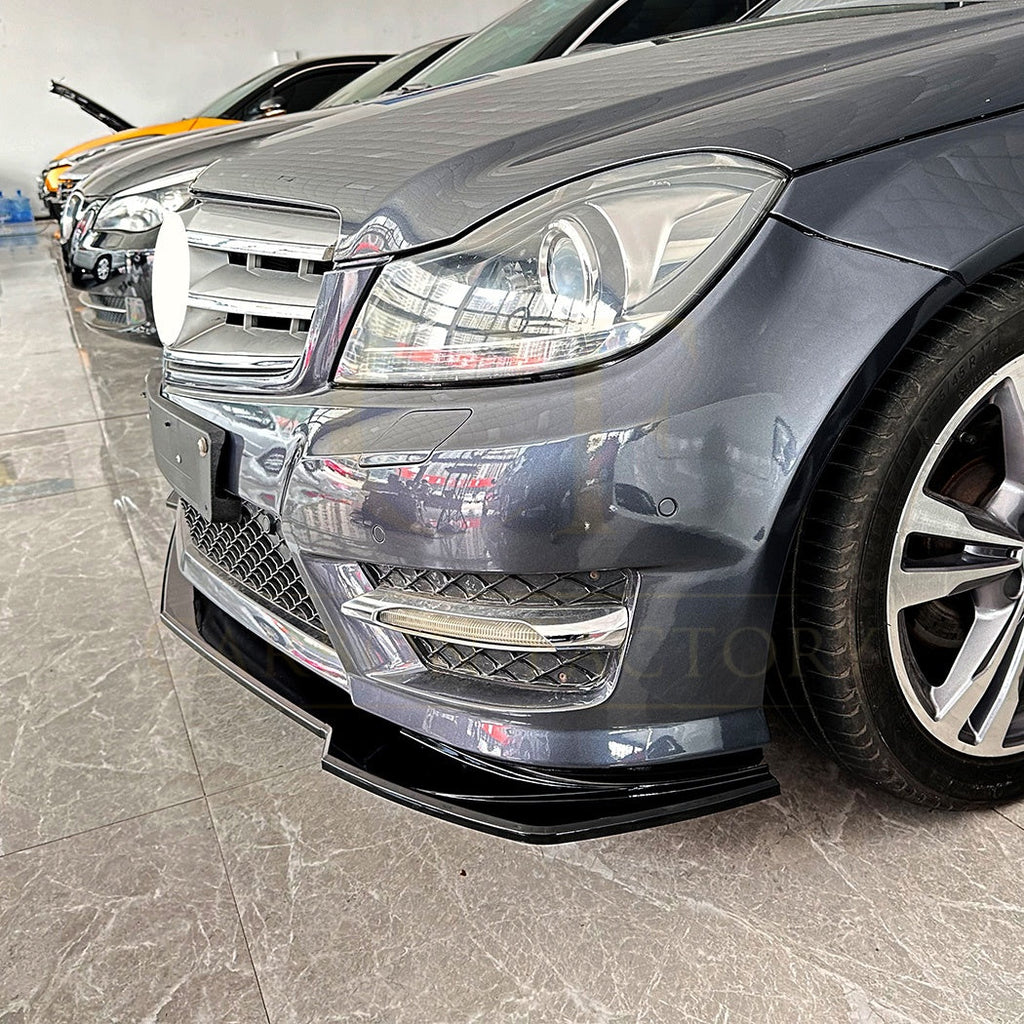 V Style Gloss Black Front Splitter for Mercedes Benz W204 C Class AMG Model 11-14