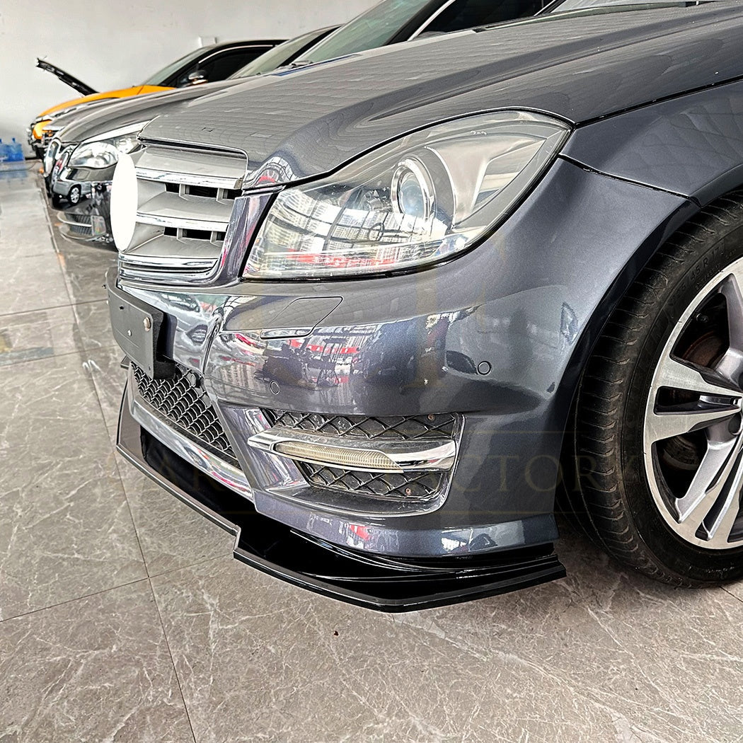 V Style Gloss Black Front Splitter for Mercedes Benz W204 C Class AMG Model 11-14