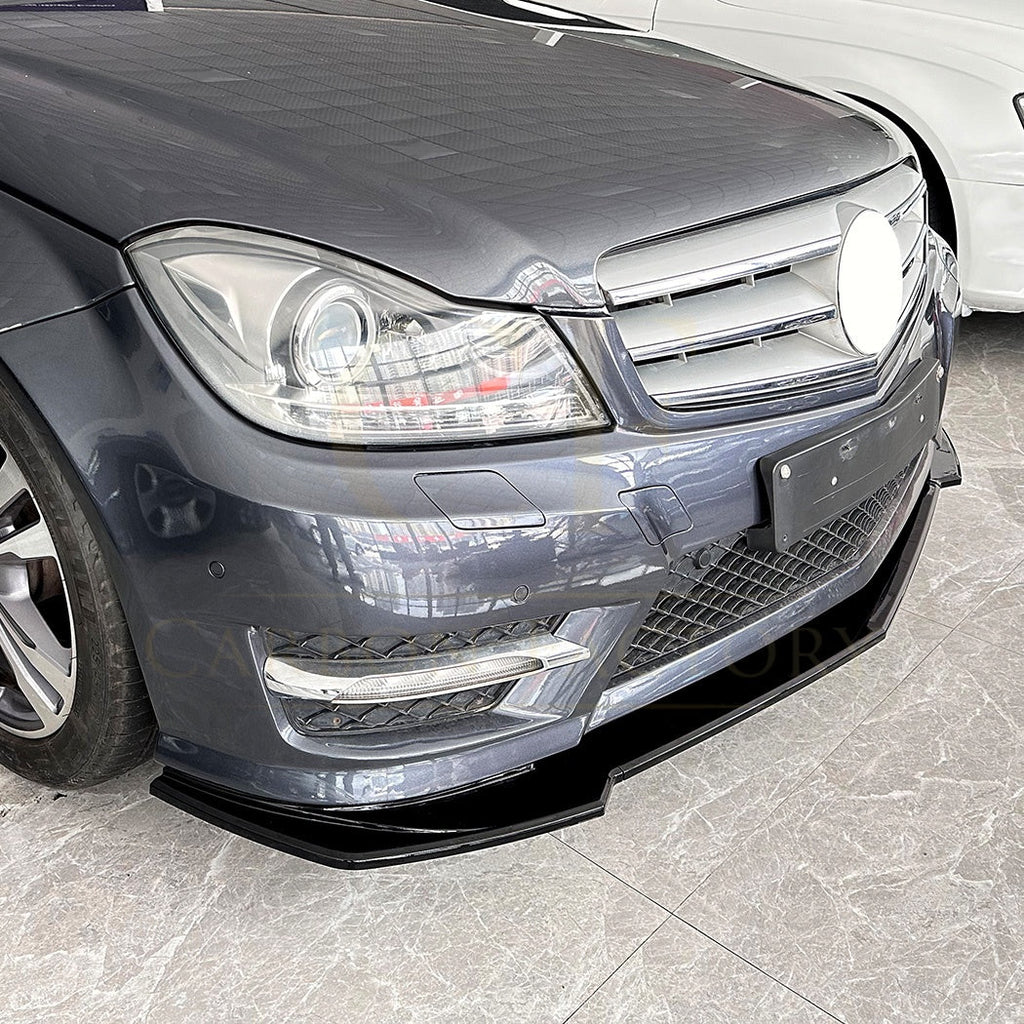 V Style Gloss Black Front Splitter for Mercedes Benz W204 C Class AMG Model 11-14