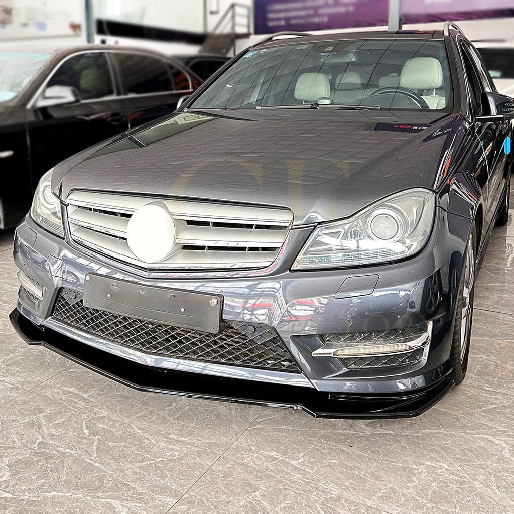 V Style Gloss Black Front Splitter for Mercedes Benz W204 C Class AMG Model 11-14
