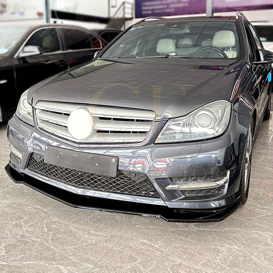 V Style Gloss Black Front Splitter for Mercedes Benz W204 C Class AMG Model 11-14