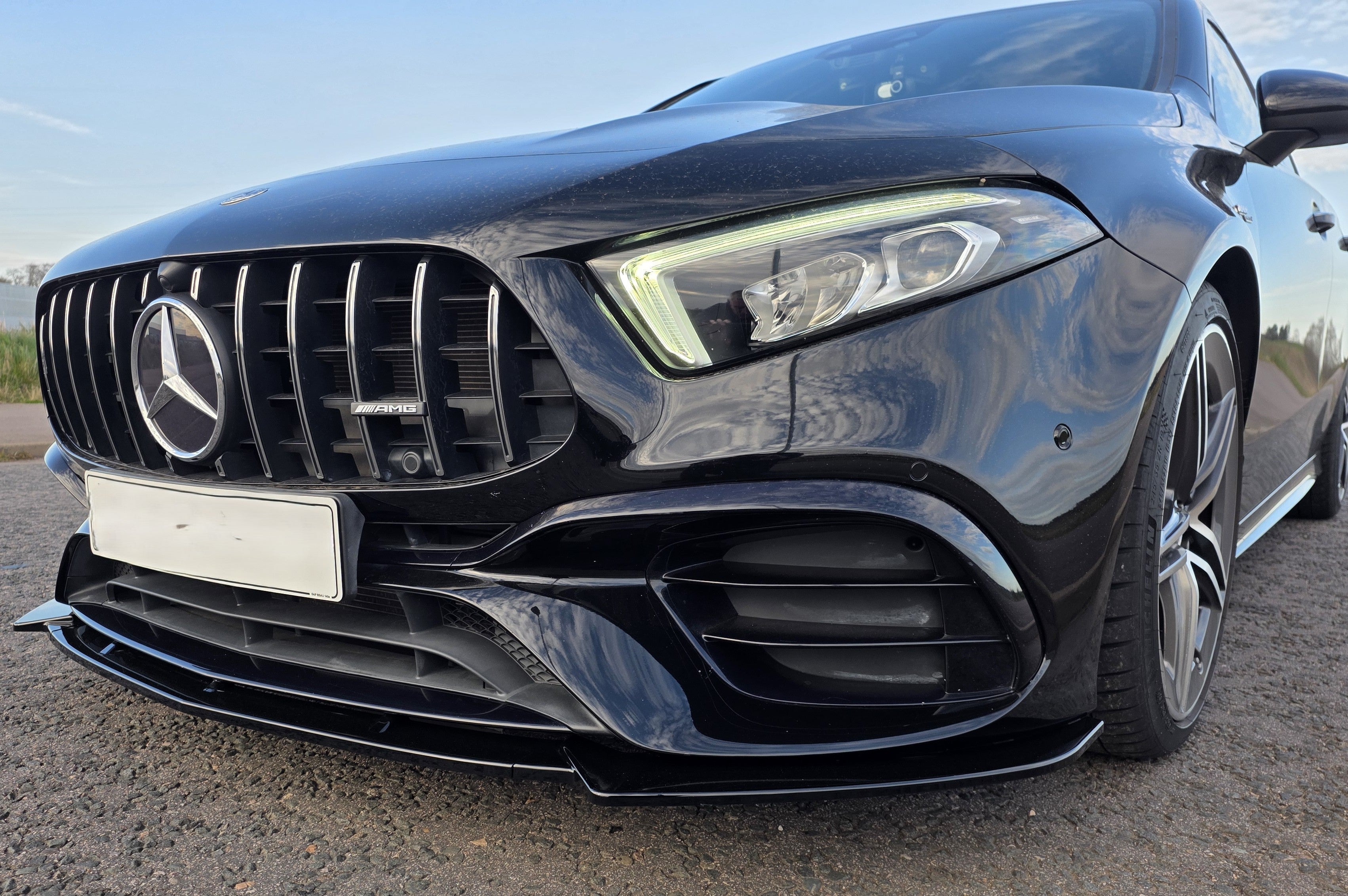 V Style Gloss Black Front Splitter for Mercedes Benz W177 A Class A45 & A45S 18-22