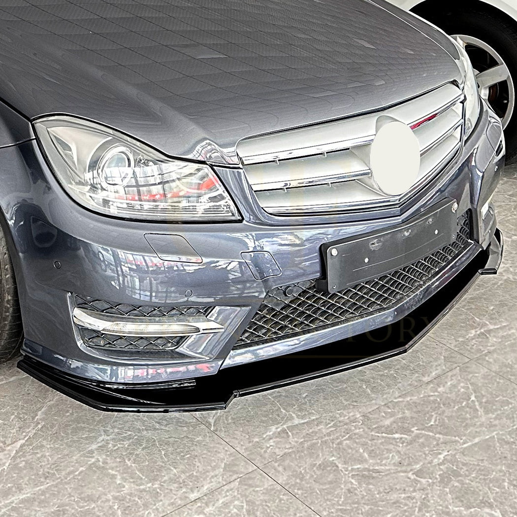V Style Gloss Black Front Splitter for Mercedes Benz W204 C Class AMG Model 11-14
