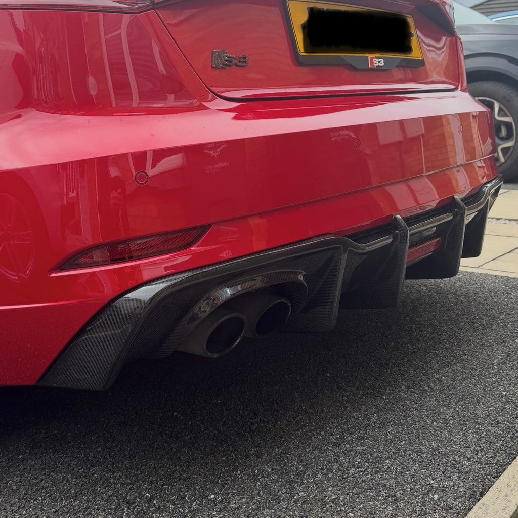 LED Carbon Fibre Rear Diffuser for Audi A3 S Line Hatchback S3 17-19
