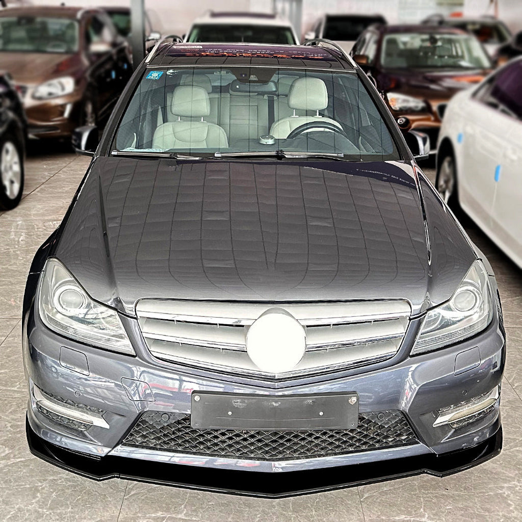 V Style Gloss Black Front Splitter for Mercedes Benz W204 C Class AMG Model 11-14