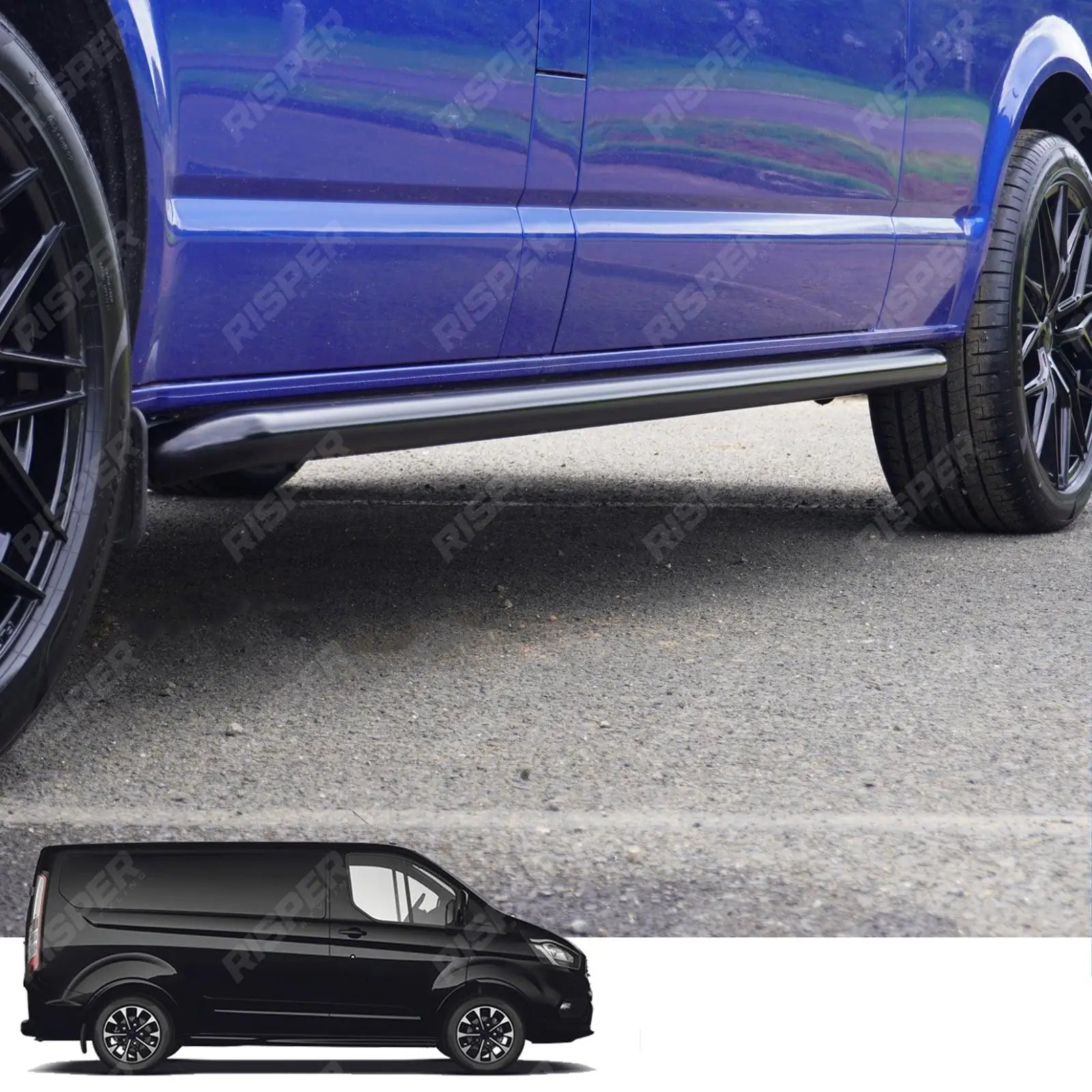 2.4 Inch Gloss Black STX Style Sportline Side Bars For Ford Transit Custom LWB 2012 - 2017