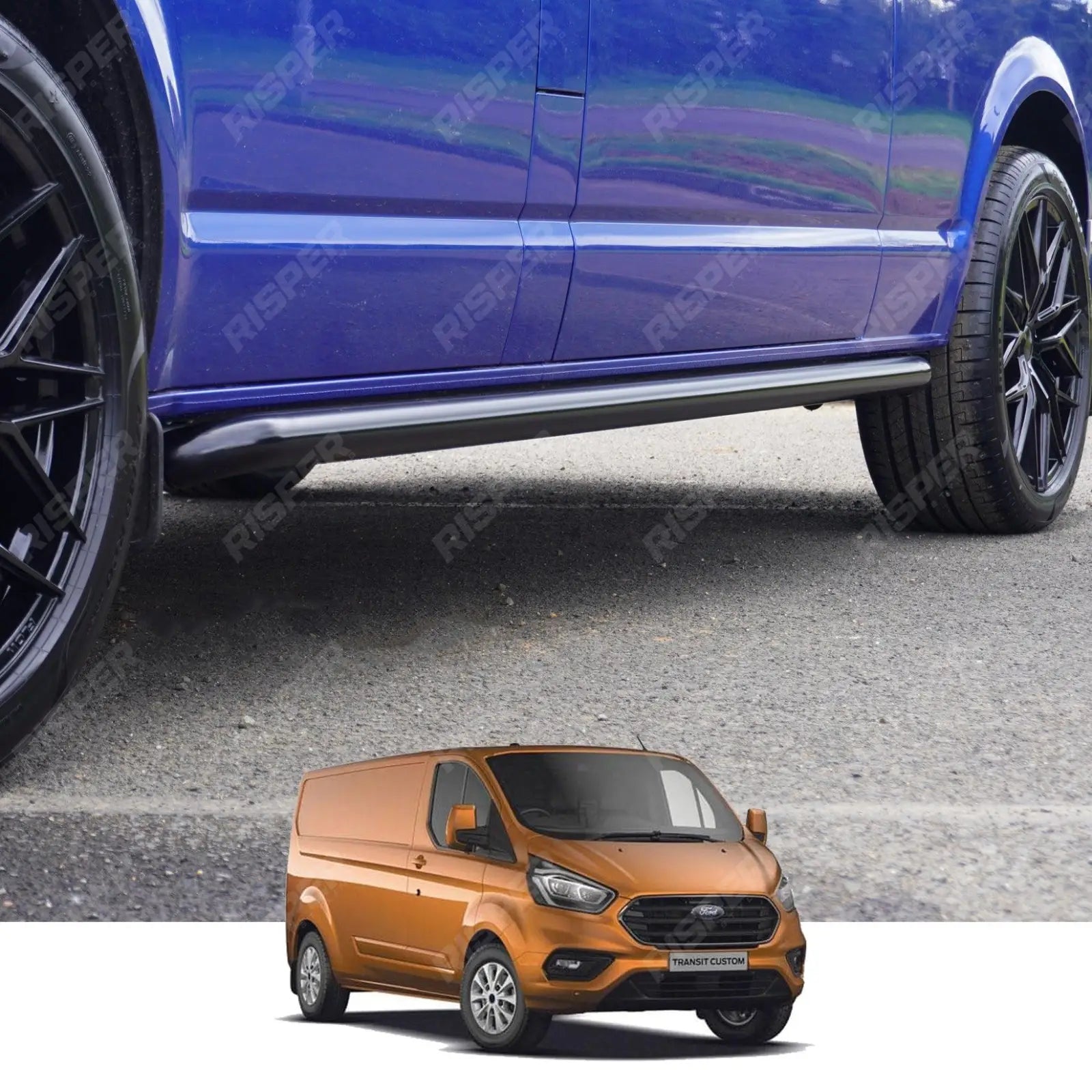 2.4 Inch Gloss Black STX Style Sportline Side Bars For Ford Transit Custom SWB 2012 - 2017