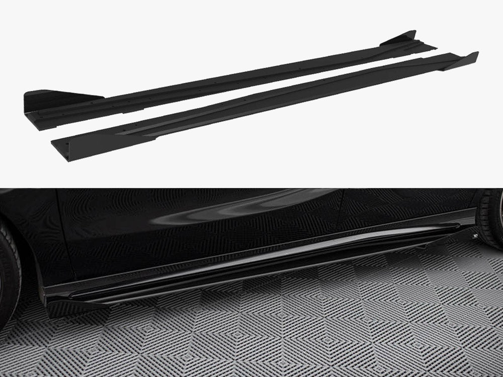 Street PRO Side Skirts Diffusers + Flaps Mercedes-Benz A AMG-Line W176 Facelift - Black-Red + Gloss Flaps