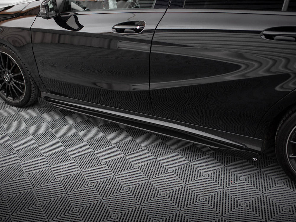 Street PRO Side Skirts Diffusers + Flaps Mercedes-Benz A AMG-Line W176 Facelift - Black-Red + Gloss Flaps