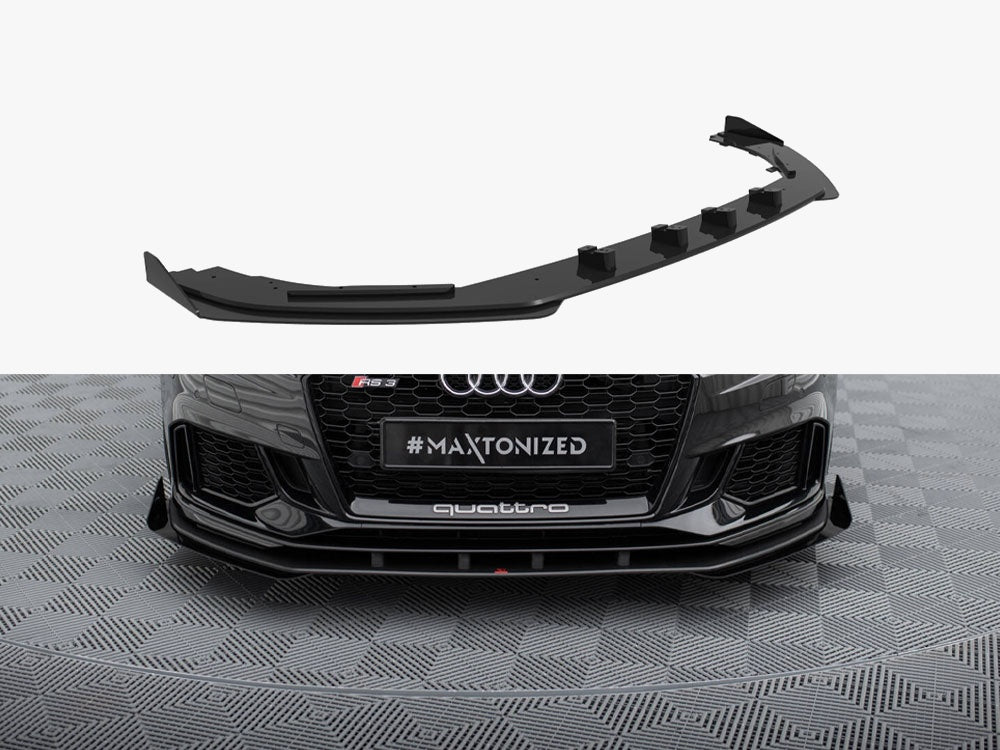 Street PRO Front Splitter V.1 + Flaps Audi RS3 Sedan 8V Facelift - Black-Red + Gloss Flaps