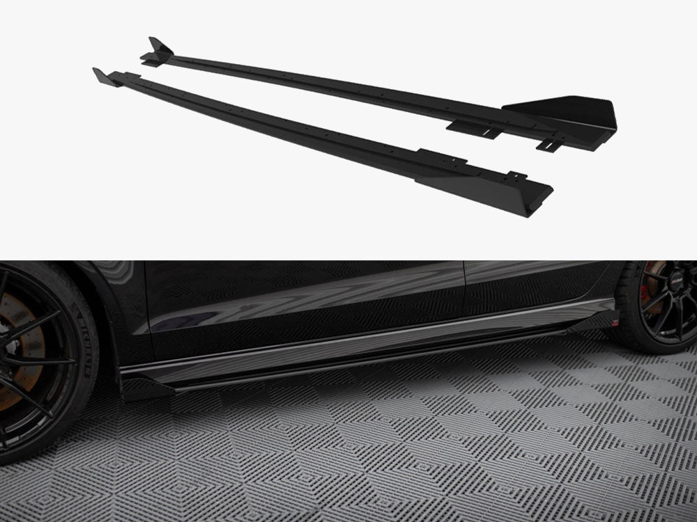 Street PRO Side Skirts Diffusers V.1 + Flaps Audi RS3 Sedan 8V Facelift - Black-Red + Gloss Flaps