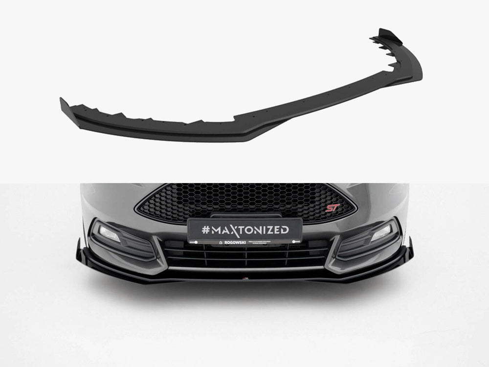 Street PRO Front Splitter + Flaps Ford Focus ST Mk3 Facelift - Black-Red + Gloss Flaps