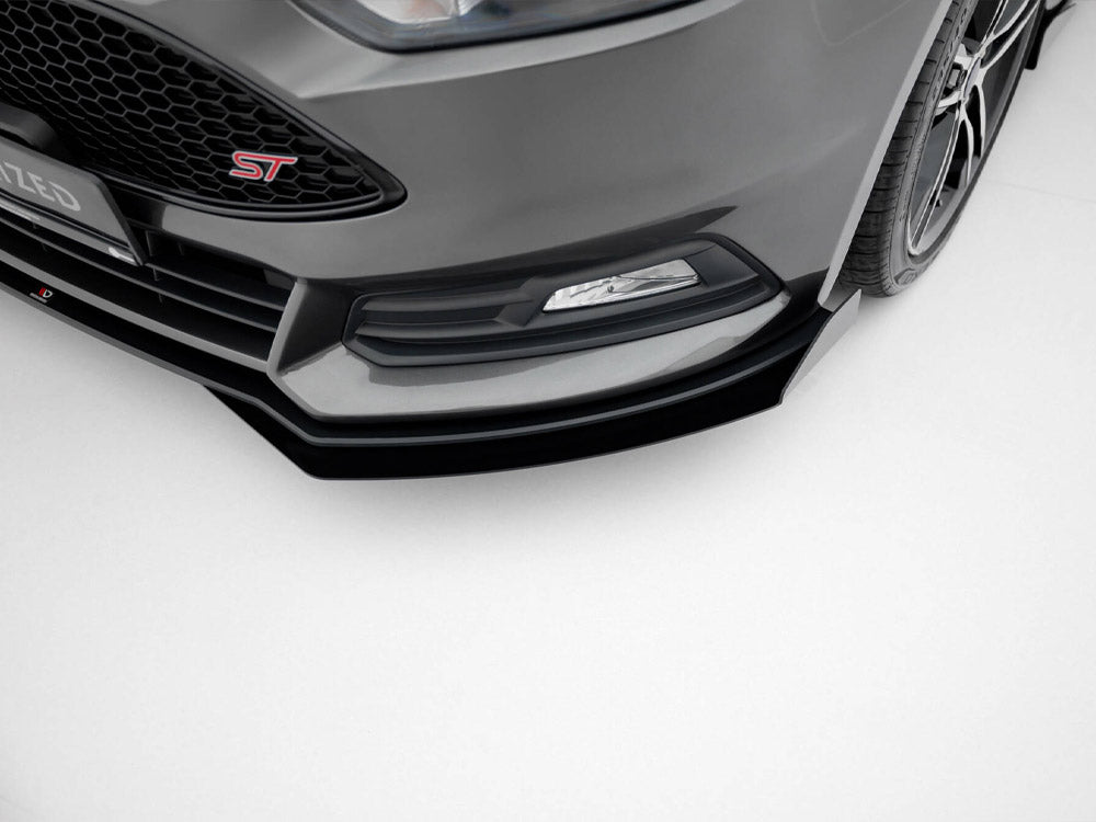 Street PRO Front Splitter + Flaps Ford Focus ST Mk3 Facelift - Black-Red + Gloss Flaps