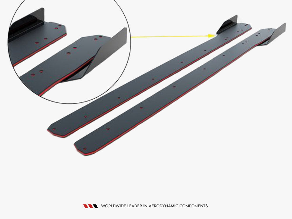 Street PRO Side Skirts Diffusers + Flaps Mercedes-Benz A AMG-Line W176 Facelift - Black-Red + Gloss Flaps
