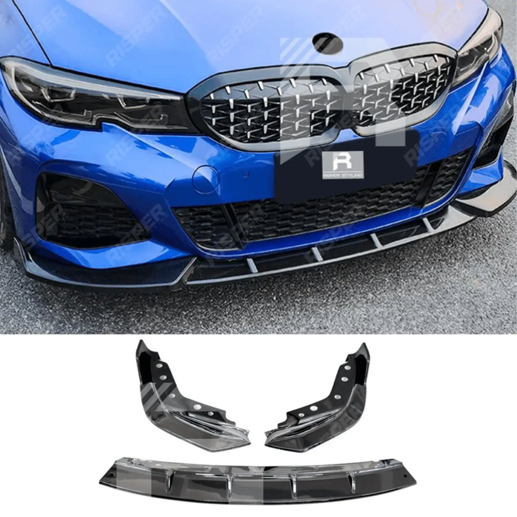 3 Piece Front Splitter V2 In Gloss Black For BMW 3 Series M Sport G20 2018-2022 (Pre-LCI)