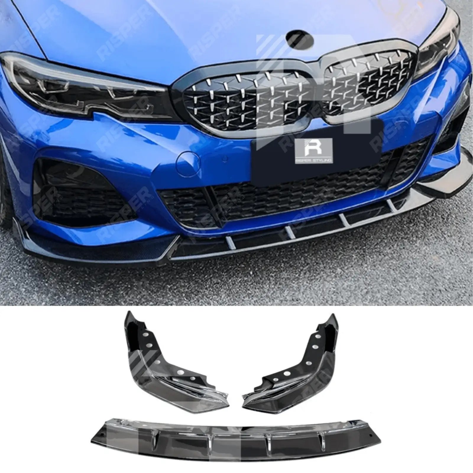 3 Piece Front Splitter V2 In Gloss Black For BMW 3 Series M Sport G20 2018-2022 (Pre-LCI)
