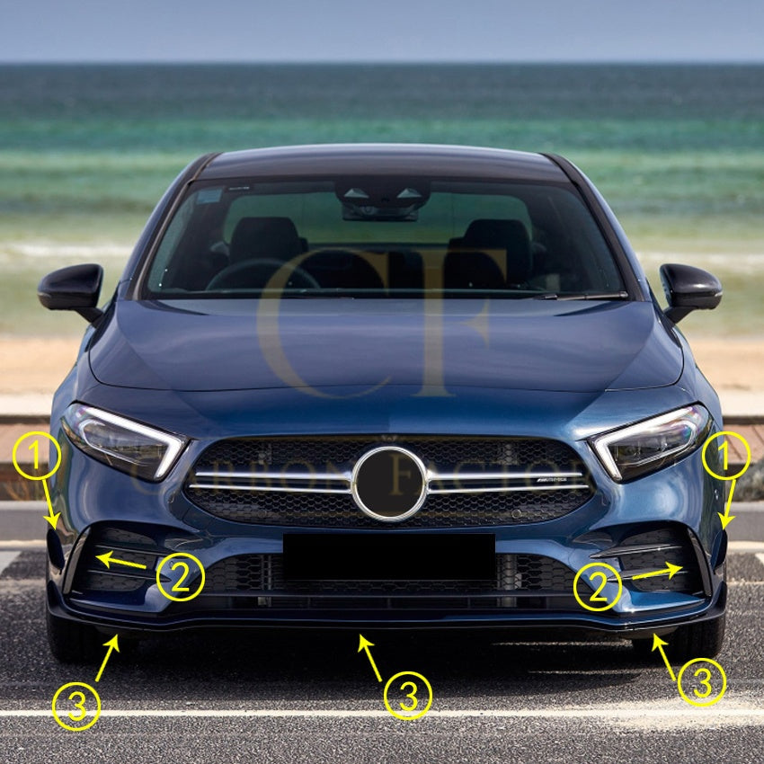 Gloss Black Canards for Mercedes Benz W177 A Class AMG 18-25 (Replacement)