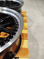 Set of JR39 19x8,5 + 19x9,5 ET15-35 BLANK Gloss Black w/Machined Lip