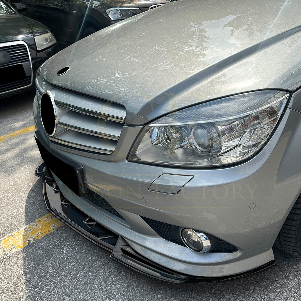 V Style Gloss Black Front Splitter for Mercedes Benz W204 C Class AMG Model 08-10