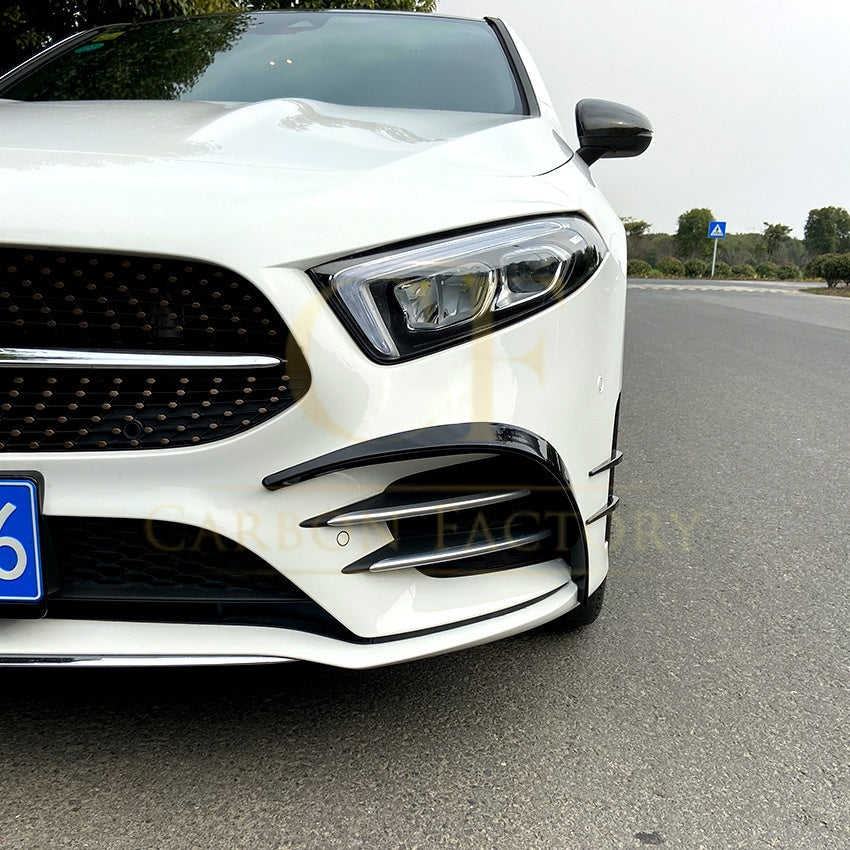 LP Style Gloss Black Front Canards for Mercedes Benz W177 A Class AMG & A35 18-22