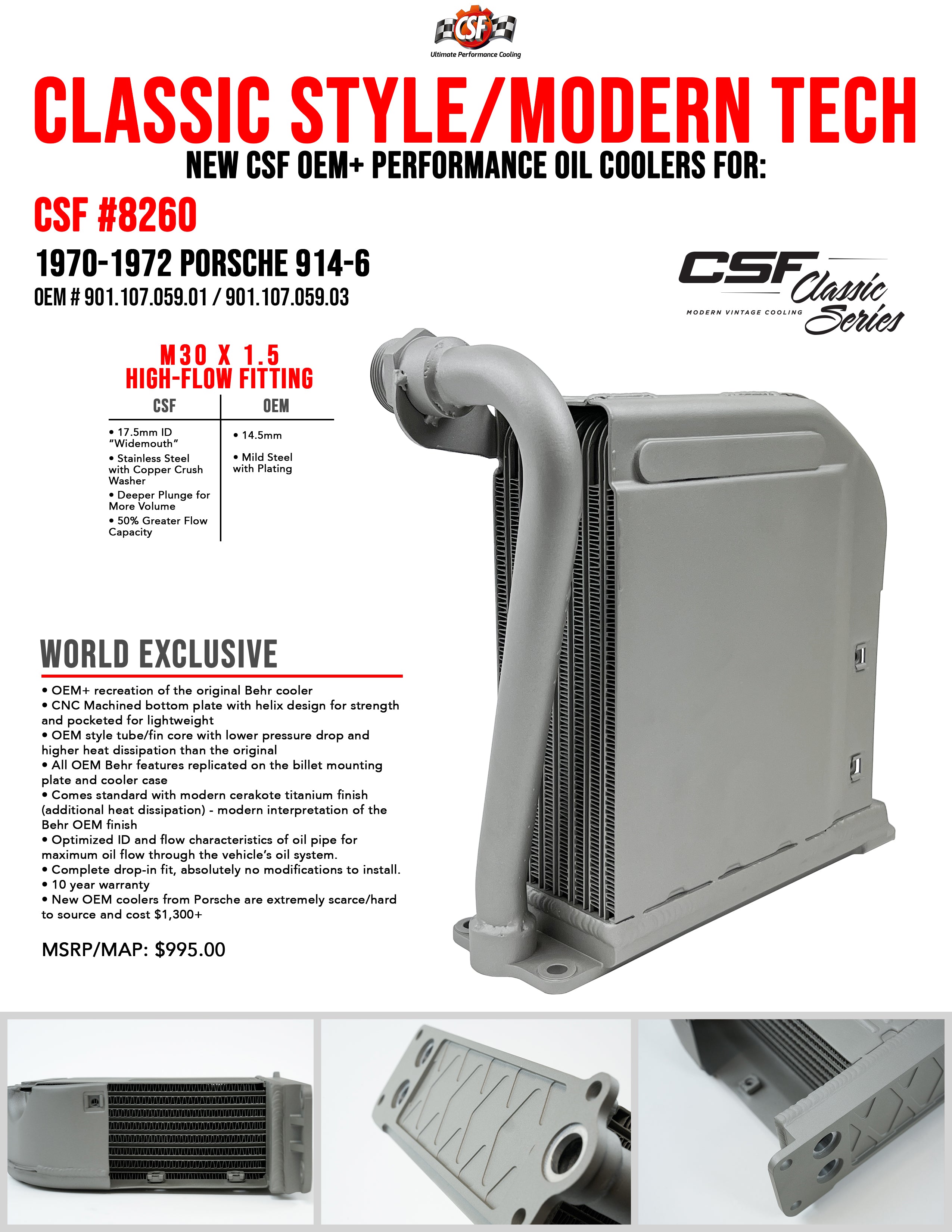 CSF Porsche 914-6 OEM+/High-Performance Engine Oil Cooler