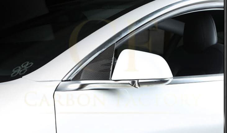 Carbon Fibre A Pillar Window Covers for Tesla Model 3 16-20