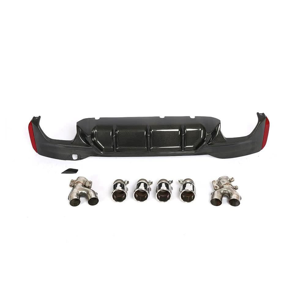 Carbon Fibre Rear Diffuser with Quad Exhaust Pipe for BMW G30 G31 5 Series M Sport 17-23
