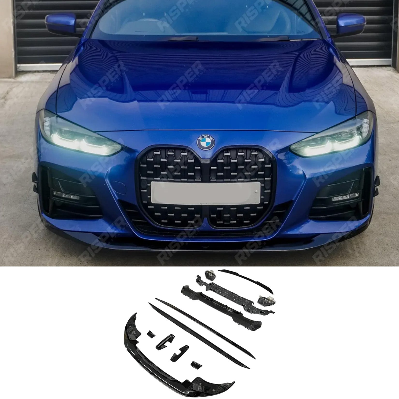 BMW 4 Series G22 2020+ M Sport - Gloss Black Full Aero Kit with Exhaust Tips