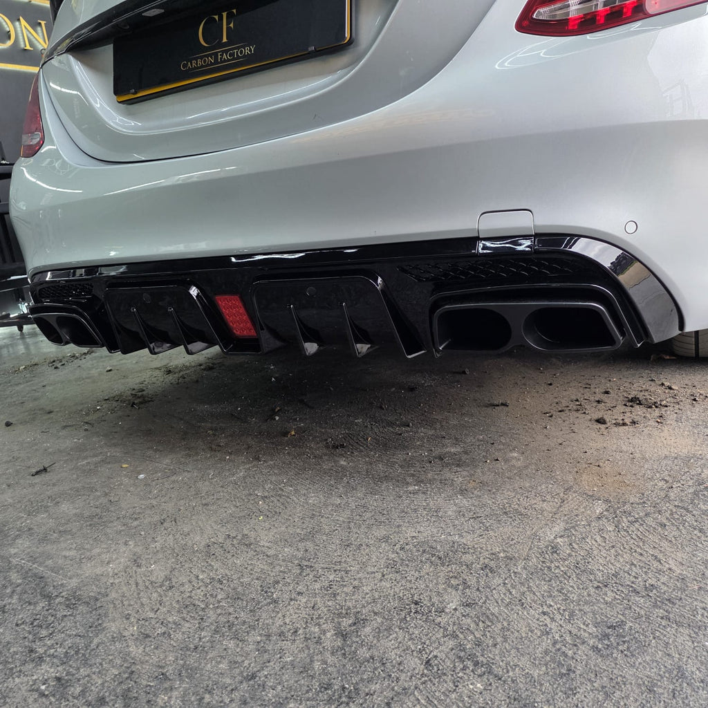 Brabus Style Gloss Black Rear Diffuser & Exhaust Tips for Mercedes Benz W205 C Class & C63 Saloon 15-21