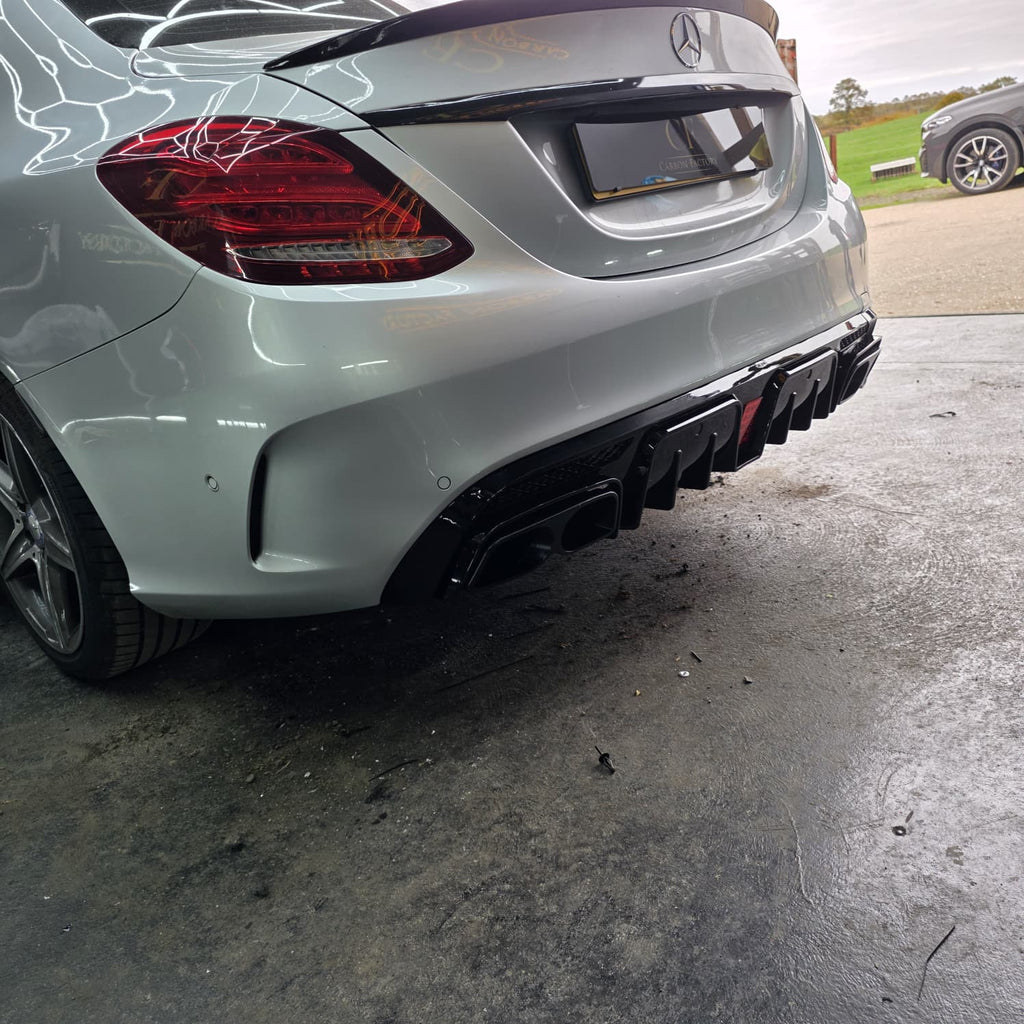 Brabus Style Gloss Black Rear Diffuser & Exhaust Tips for Mercedes Benz W205 C Class & C63 Saloon 15-21