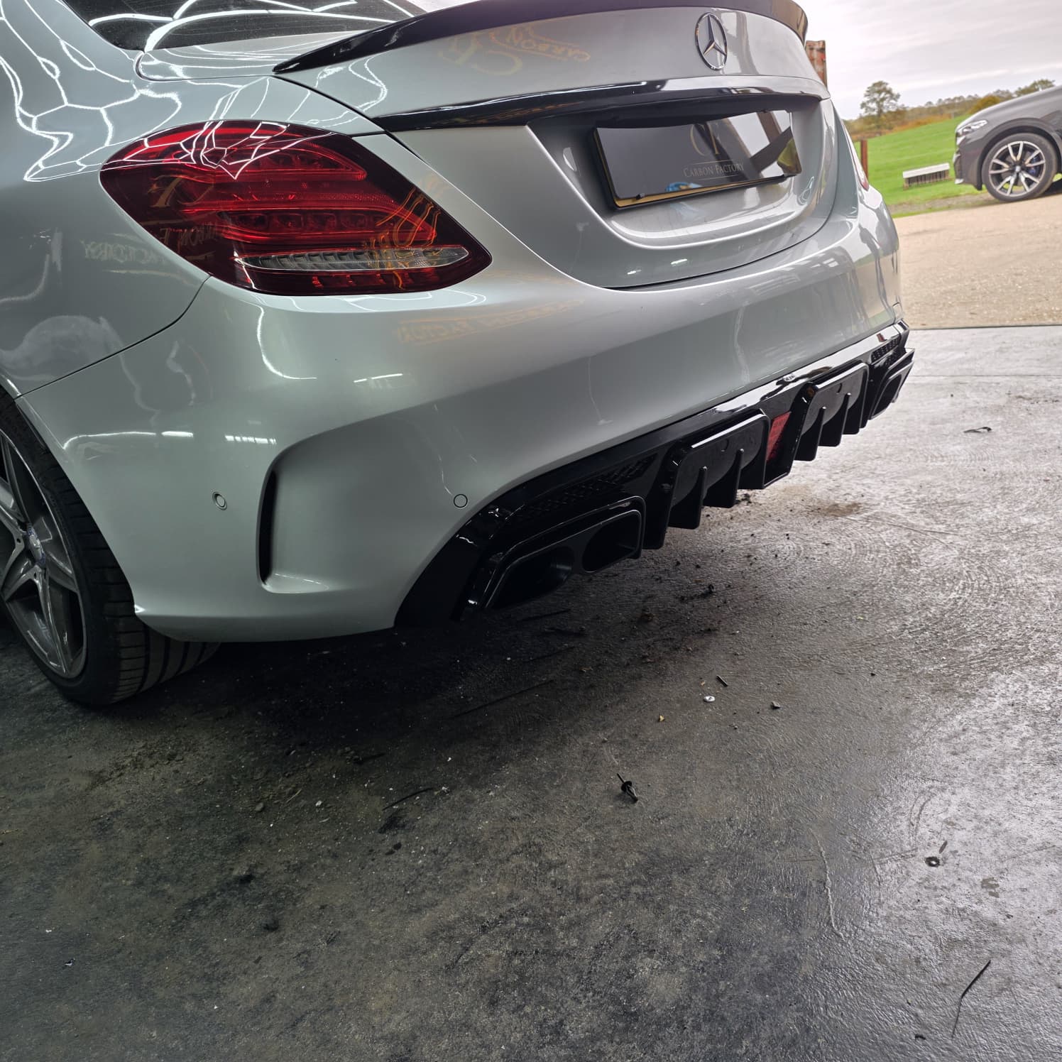 Brabus Style Gloss Black Rear Diffuser & Exhaust Tips for Mercedes Benz W205 C Class & C63 Saloon 15-21