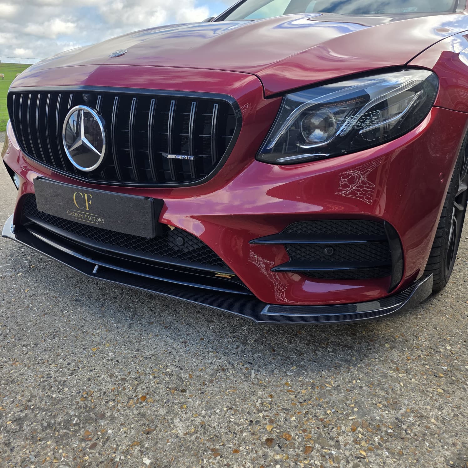 CF Style Carbon Fibre Front Splitter for Mercedes W213 E Class Saloon 16-20