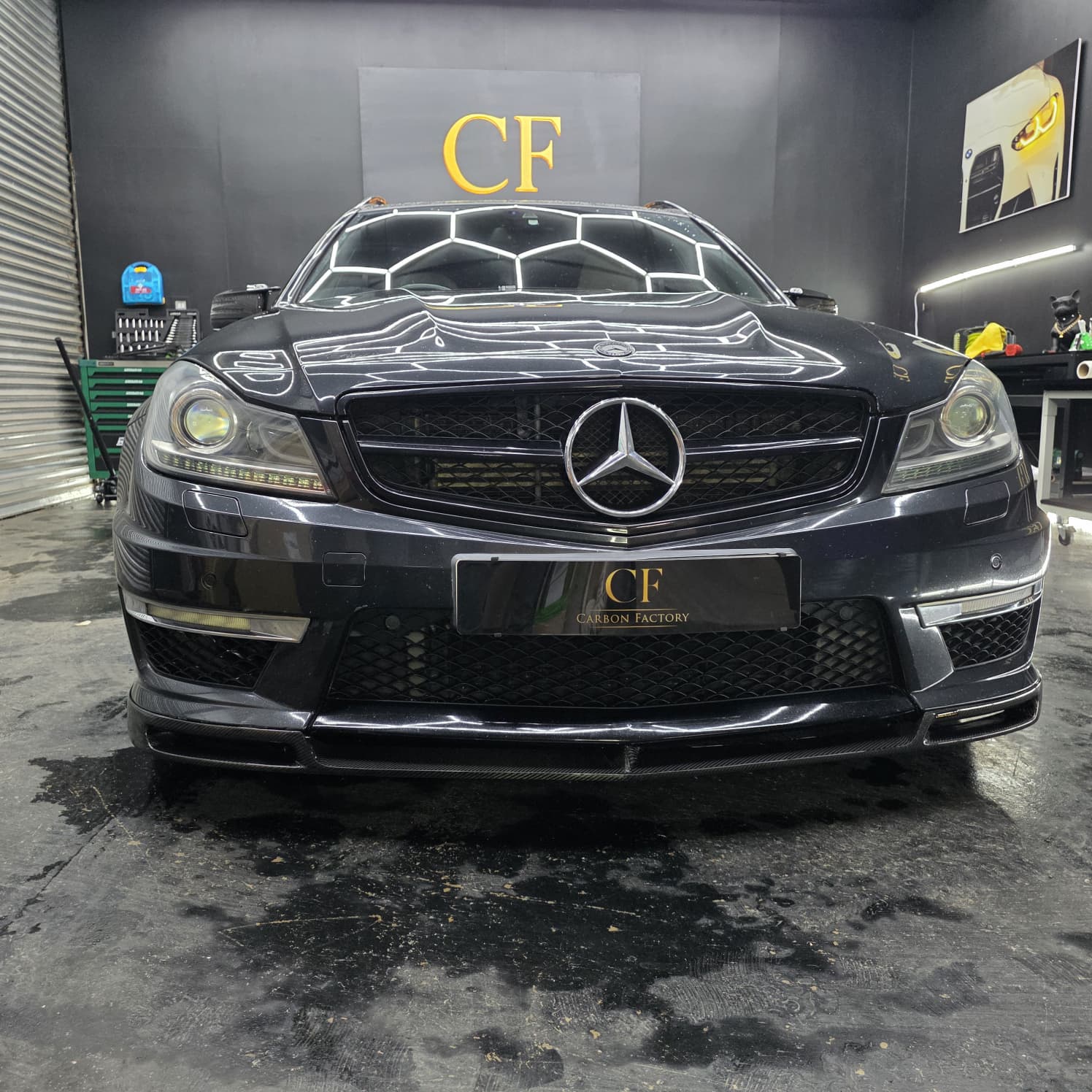 A Style Carbon Fibre Front Splitter for Mercedes Benz W204 C63 Facelift 12-14