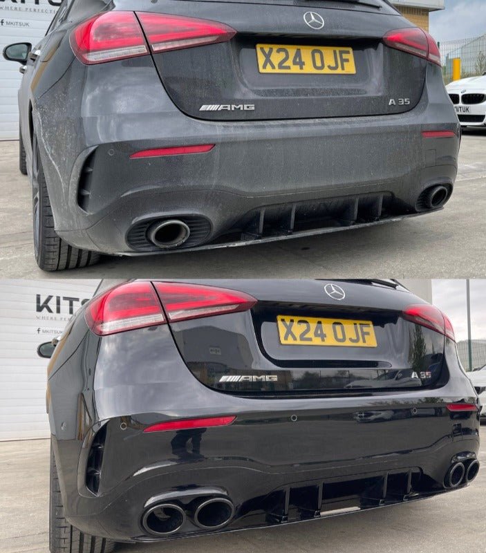 Mercedes A Class/A35-A45 Gloss Black Diffuser with Black Quad Tips