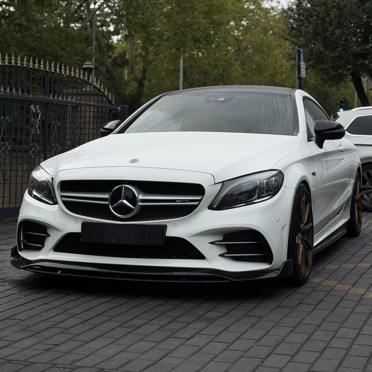 V Style Gloss Black Front Splitter for Mercedes Benz W205 C Class AMG 19-21