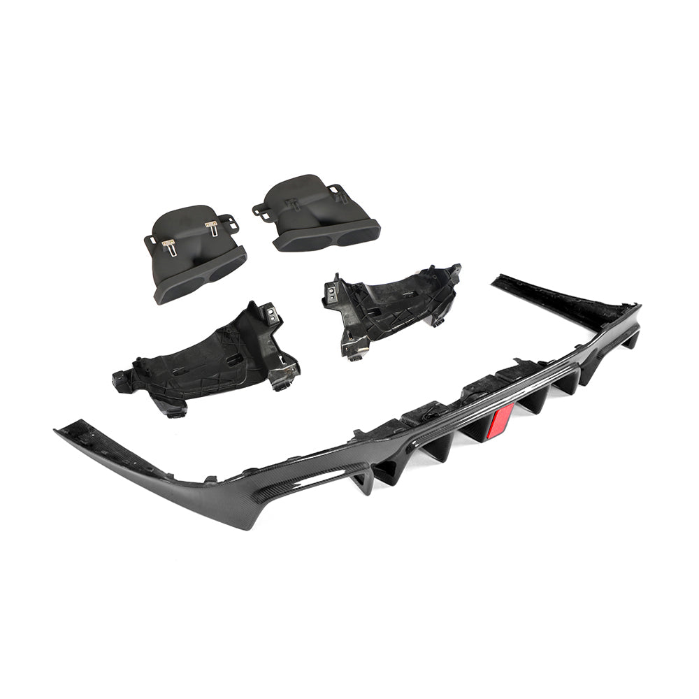 LED Style Carbon Fibre Rear Diffuser + Exhaust tips for Mercedes W213 E Class Saloon 16-20