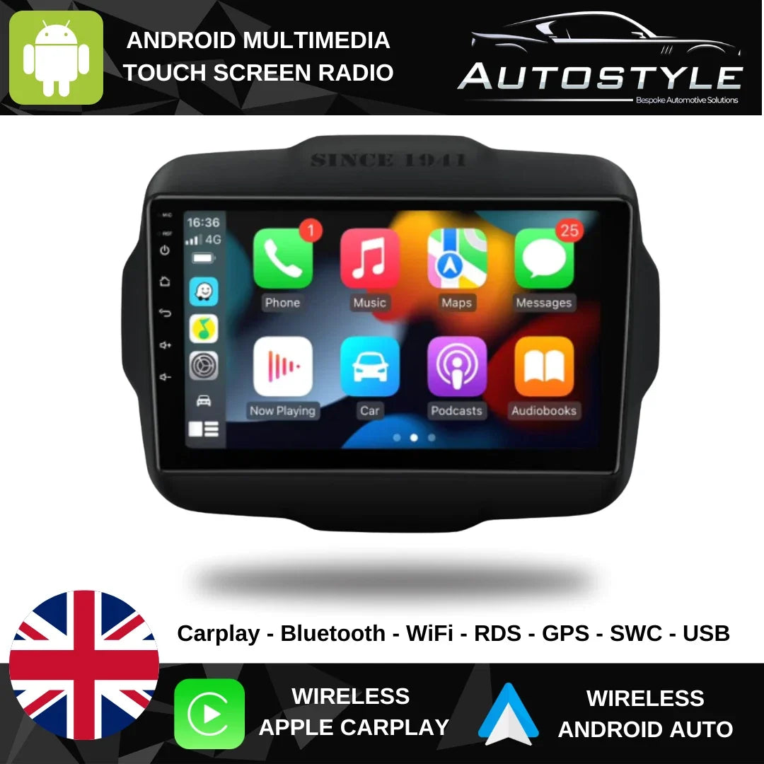 Jeep Renegade Apple Carplay / Android Auto 9" Stereo Upgrade 2014-2021