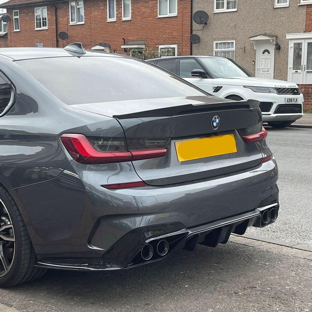 LED Style Gloss Black Rear Diffuser Quad Exhaust for BMW 3 Series G20 G21 Pre-LCI 19-22