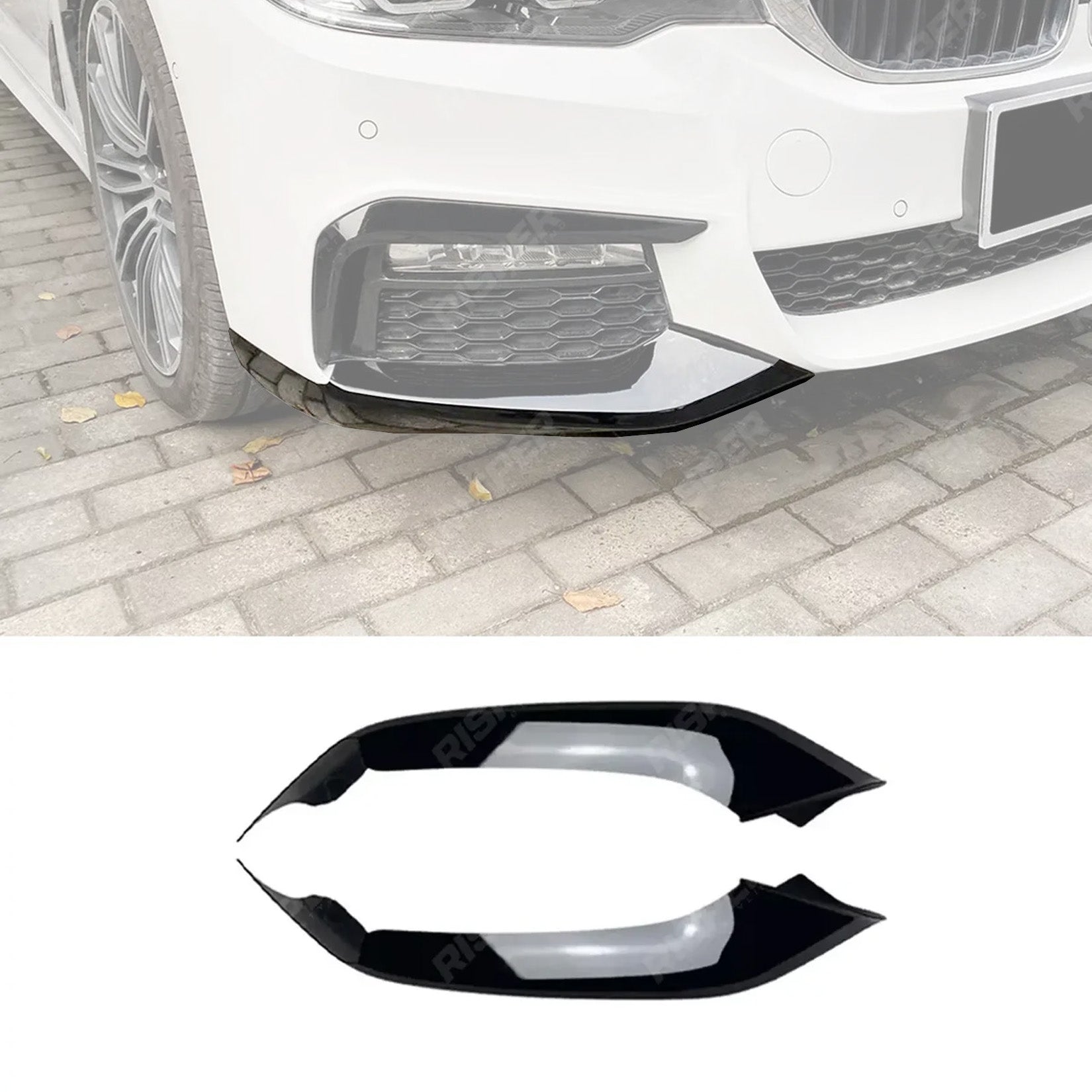 BMW 5 SERIES G30 (PRE LCI) 2017-2020 FRONT BUMPER CORNER SPLITTER IN GLOSS BLACK