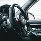 SHFT BMW F Series Flat Bottom Steering Wheel In Gloss Carbon Fibre & Alcantara