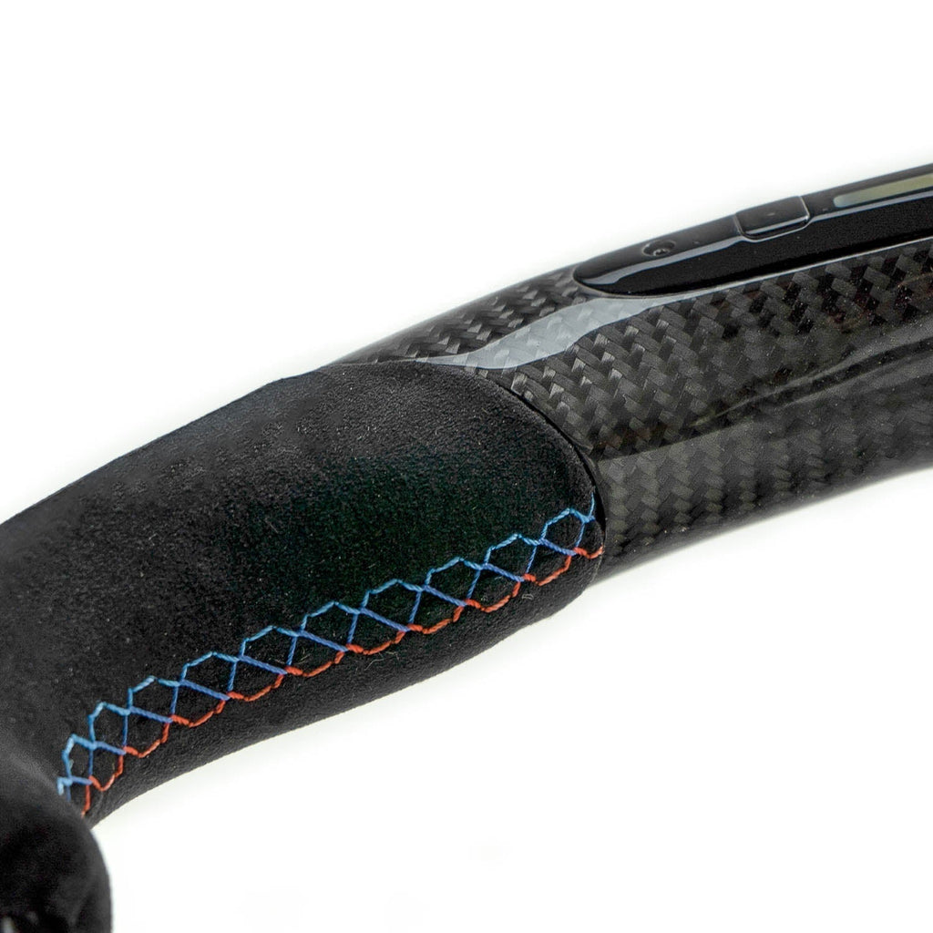SHFT BMW F Series Flat Bottom Steering Wheel In Gloss Carbon Fibre & Alcantara With LED Race Display