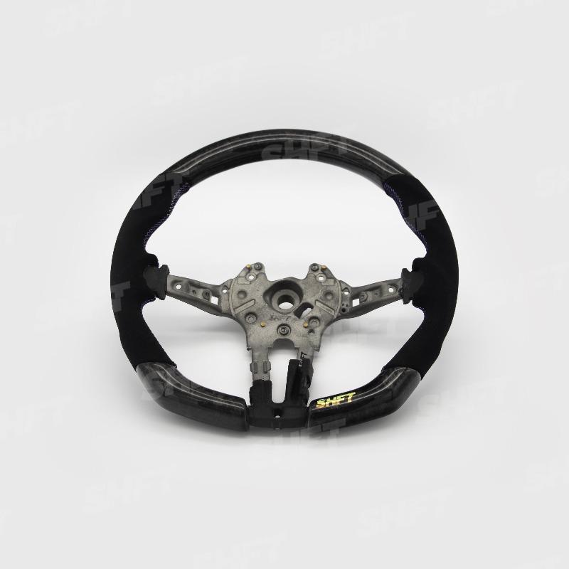 SHFT BMW F Series Flat Bottom Steering Wheel In Gloss Forged Carbon Fibre & Alcantara