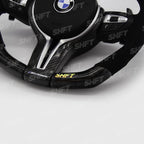 SHFT BMW F Series Flat Bottom Steering Wheel In Gloss Forged Carbon Fibre & Alcantara