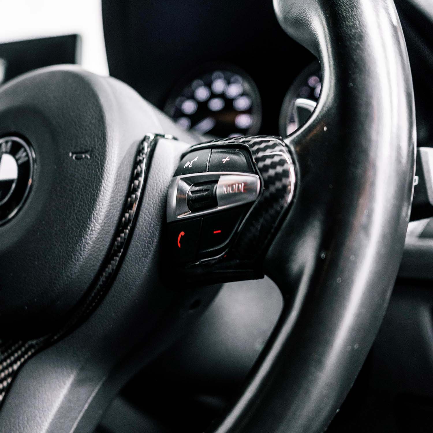 SHFT BMW F Series Steering Wheel Button Trim In Gloss Carbon Fibre Look