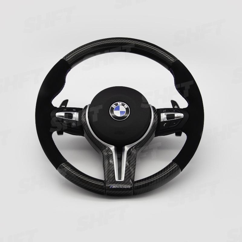 SHFT BMW F Series Round Steering Wheel In Gloss Carbon Fibre & Alcantara