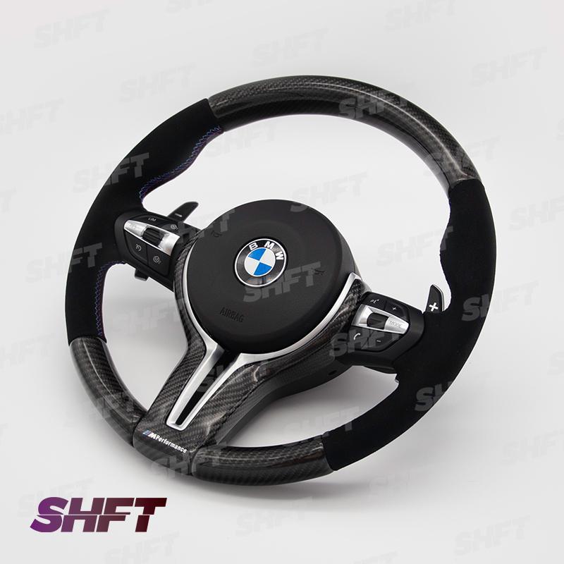 SHFT BMW F Series Round Steering Wheel In Gloss Carbon Fibre & Alcantara