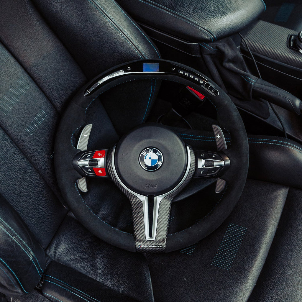 SHFT BMW F Series Round Steering Wheel In Full Alcantara With LED Race Display