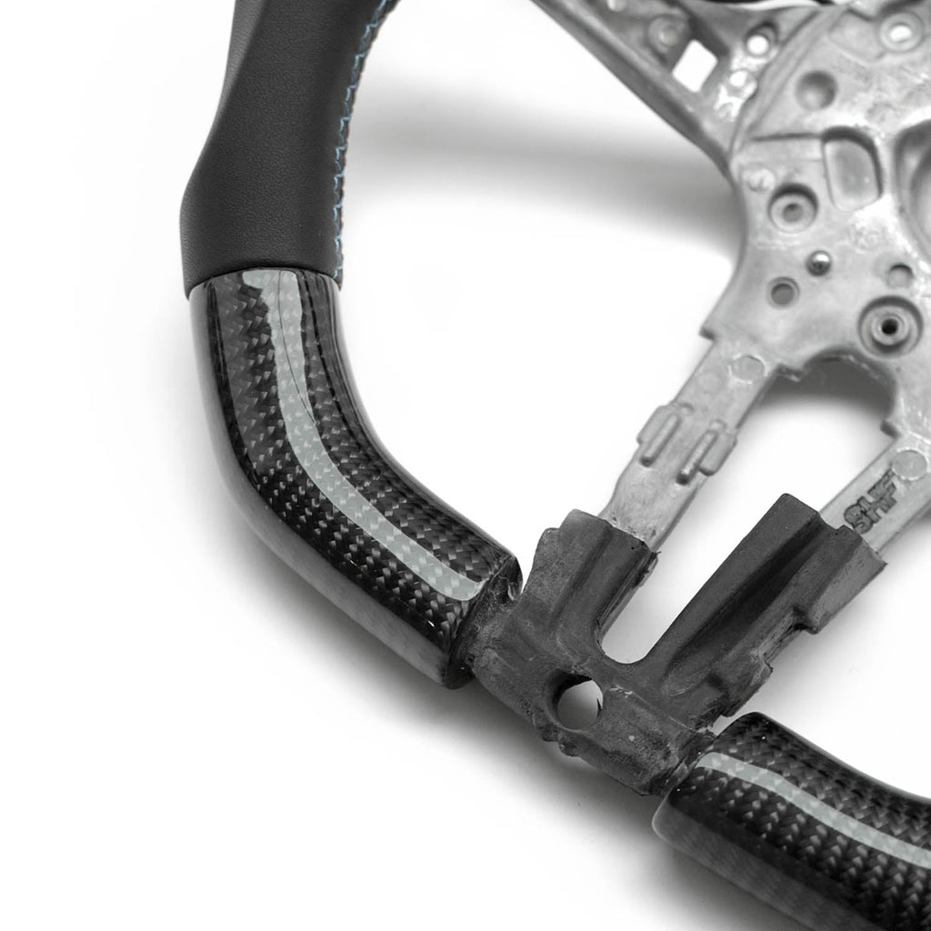SHFT BMW Flat Bottom Steering Wheel In Gloss Carbon Fibre & Leather With LED Race Display
