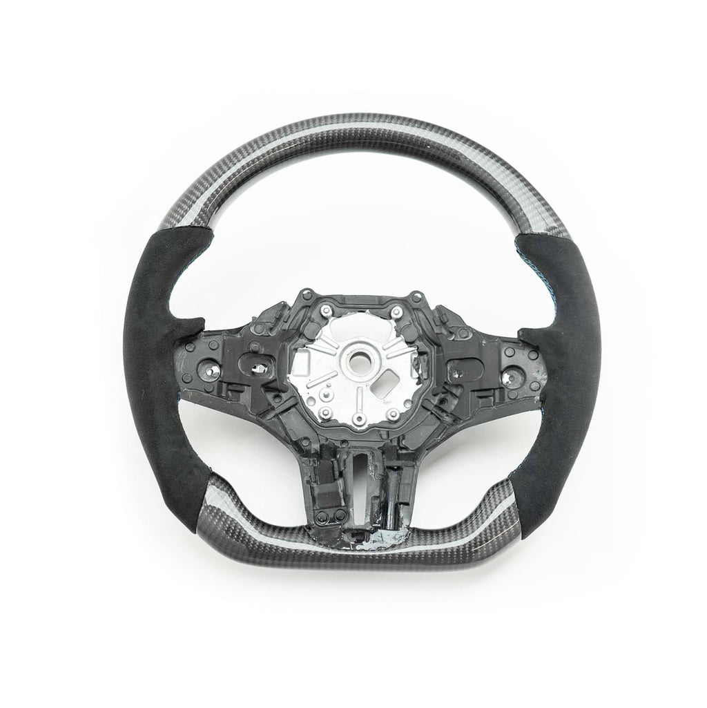 SHFT BMW G8X Flat Bottom Steering Wheel In Gloss Carbon Fibre & Alcantara (G80 M3, G82 M4 & G87 M2)