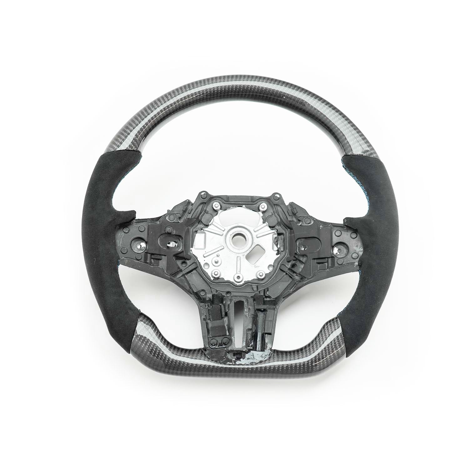 SHFT BMW G8X Flat Bottom Steering Wheel In Gloss Carbon Fibre & Alcantara (G80 M3, G82 M4 & G87 M2)